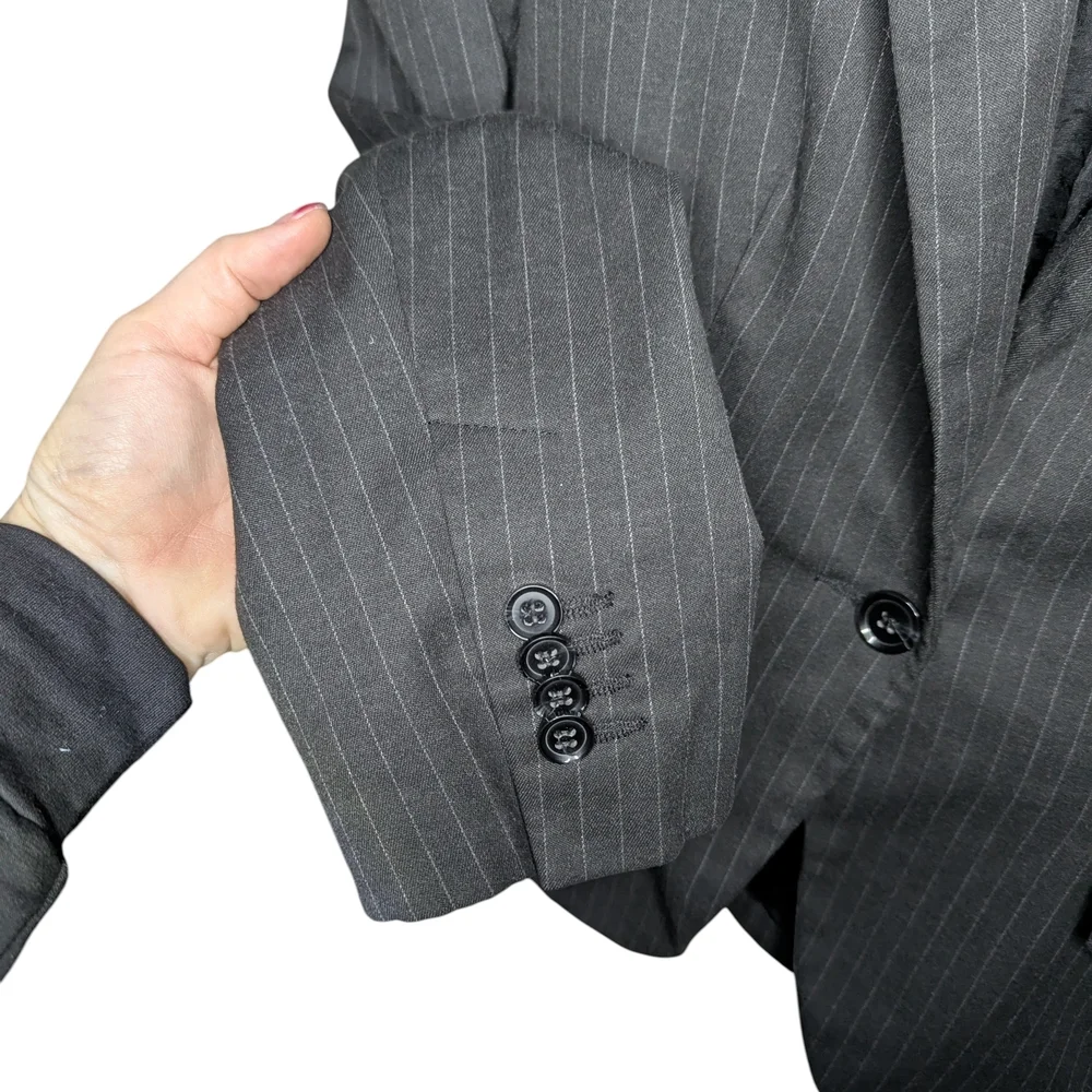 Zara Blazer Women's Large Black Pinstripe Tailored Structured Office Workwear - Picture 7 of 16